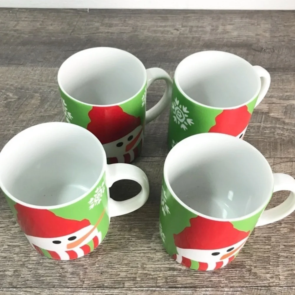 Crate‎ & Barrel snowman mugs Set of 4 Christmas coffee cups holidays
